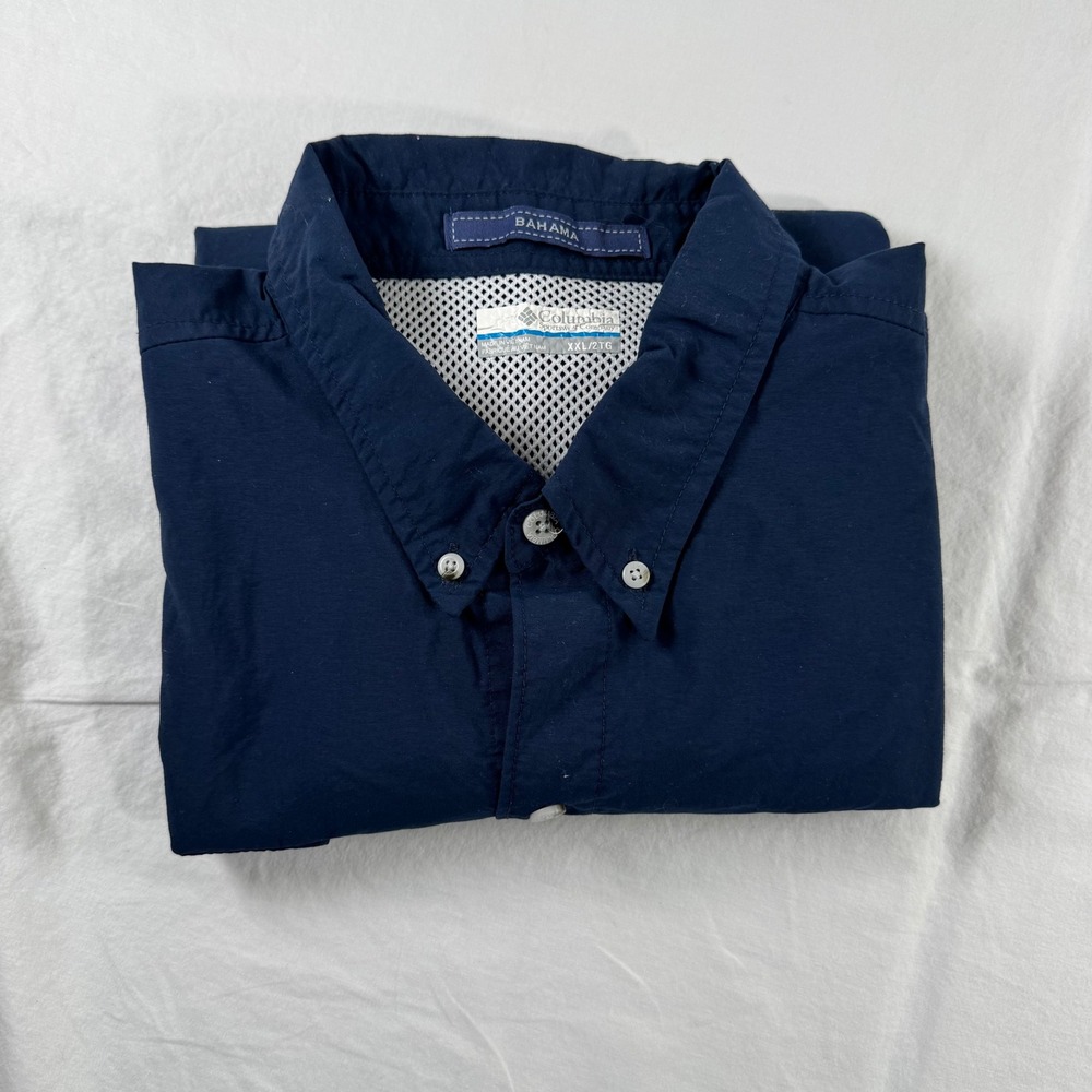Columbia Men's Size XXL Navy Blue PFG Bahama Short Sleeve Fishing Shirt